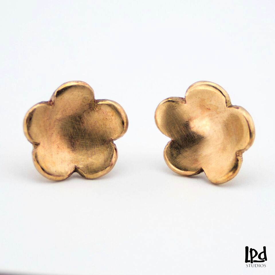 LPDstudios - Gold Bronze Flower Earrings and Birthstone Pendant Necklace - LPDstudios was created by designer artist Lisa Parmer Ditty. All of her designs are handcrafted in her Pennsylvania studio.