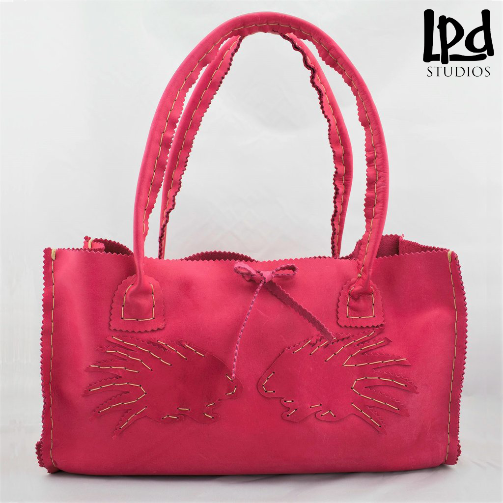 LPDstudios - Lipstick Pink Nubuck Leather Purse with Porcupines - LPDstudios was created by designer artist Lisa Parmer Ditty. All of her designs are handcrafted in her Pennsylvania studio. She has merged her love of leather, metal and metal clay to creat