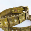 Distressed Golden Olive Vintage Leather Belt with Butterflies, Brass Rivets and Buckle