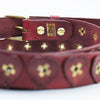 Distressed Antique Red Vintage Leather Belt with Hearts, Brass Rivets and Buckle