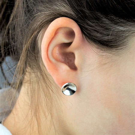 Saucer Shaped Earrings of Fine Silver with Sterling Silver Posts