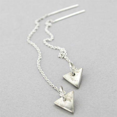 Fine Silver Triangle Drop Earrings on a Sterling Silver Cable Earring Chain
