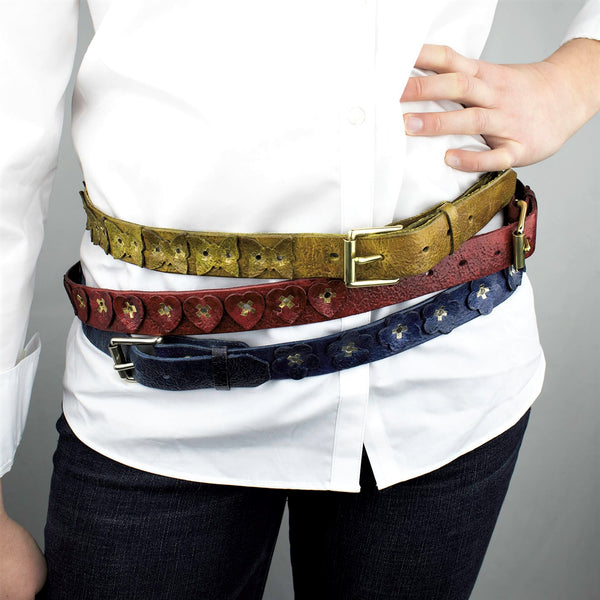 Distressed Antique Red Vintage Leather Belt with Hearts, Brass Rivets –  LPDstudios