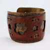Distressed Copper Leather Cuff with Floral Cut Outs and Hand Cut Rivets