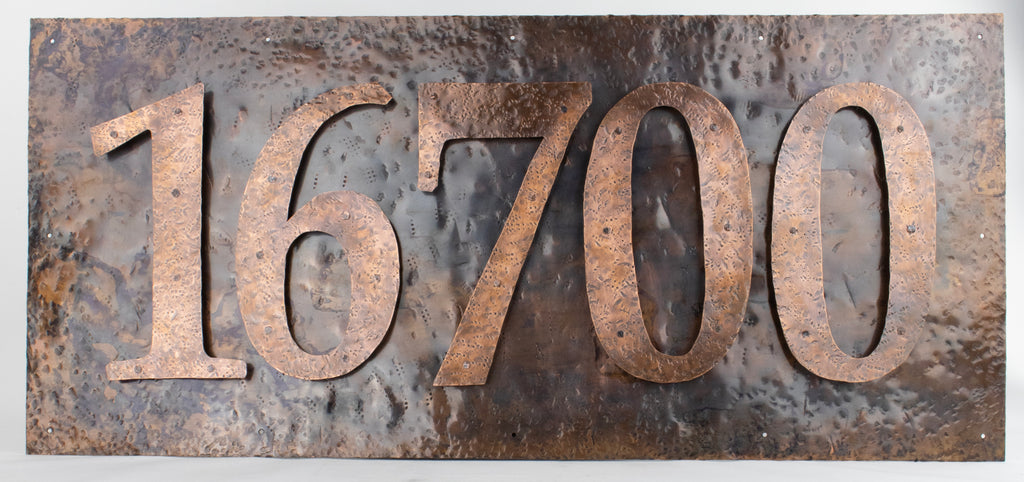 Hand Forged Copper Address Plaque with  Copper Metal Numbers