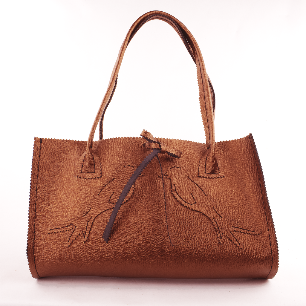 Copper Saffiano Leather Handbag with Two Birds