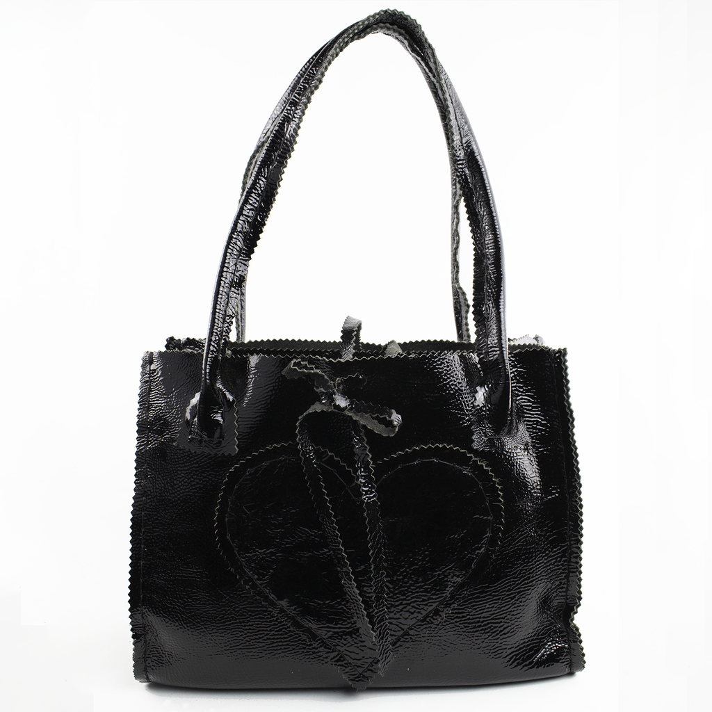 Handsewn Black Patent Leather Purse with Applied Heart