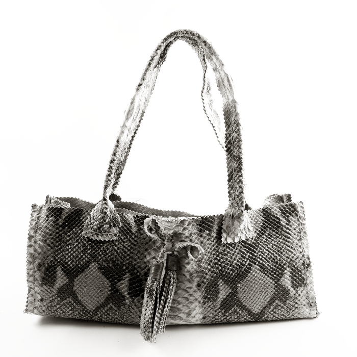 Distressed Python Snake Print Purse with Hand Tied Tassels