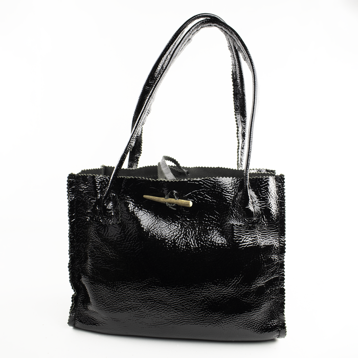 Handsewn Black Patent Leather Purse with Applied Heart