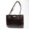 Chocolate Brown Embossed Leather Handbag with Tassels.