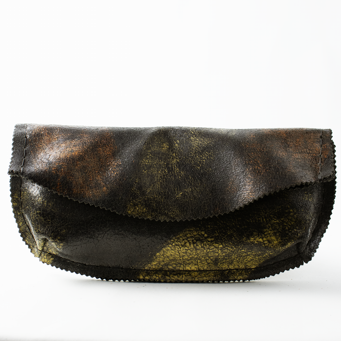 Black Leather Clutch with Gold, Silver and Copper Paint Pattern