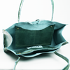 Deep Turquoise Green Leather Tote with Peacock Bird Design