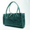 Deep Turquoise Green Leather Tote with Peacock Bird Design