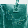 Deep Turquoise Green Leather Tote with Peacock Bird Design