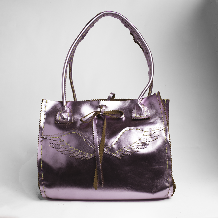 Metallic Lilac Purple Leather Purse with Pegasus Wings