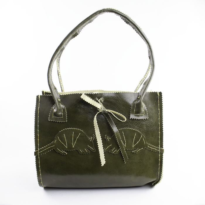 Ranger Green Large Leather Purse with Hand Cut Armadillos