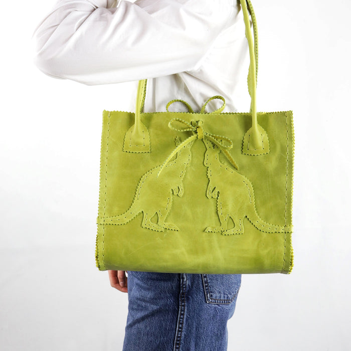 Kangaroo Nubuck Leather Purse in Citrus Green