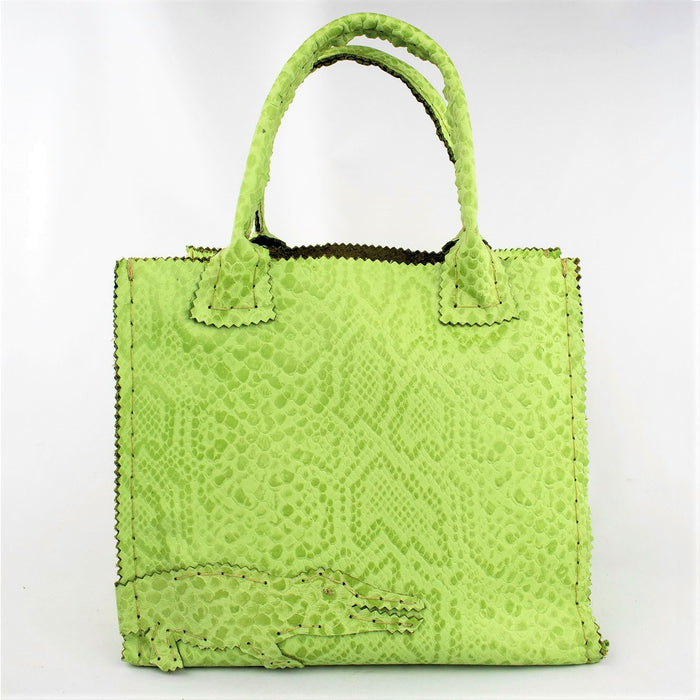 Apple Green Embossed Reptile Leather Mini Shopper Tote with Alligator