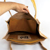 Distressed Honey Brown Leather Bag with Mirrored Bird Motif