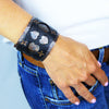 Hand Forged Copper and Black Leather Wide Wrist Cuff with Heart Motif