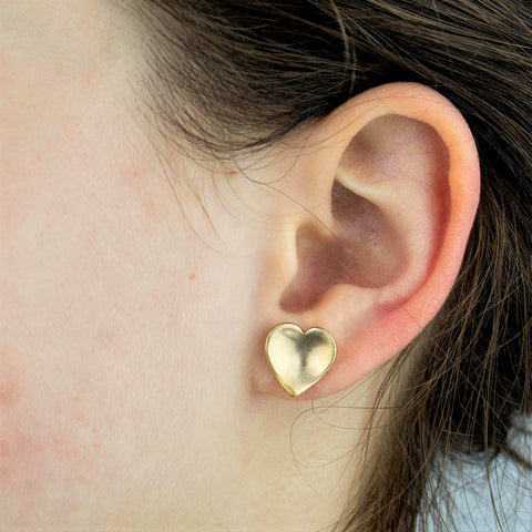 Gently Curved Gold Bronze Heart Earrings with Satin Finish and Sterling Silver Posts