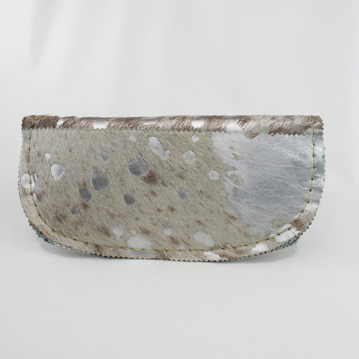 Silver Printed Brindle Fur Leather Clutch