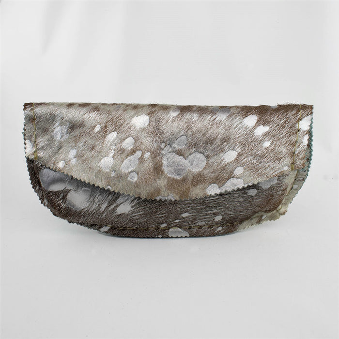 Silver Printed Brindle Fur Leather Clutch