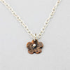 Vintage Copper Flower Charm Necklace with Sterling Silver Accents and Chain