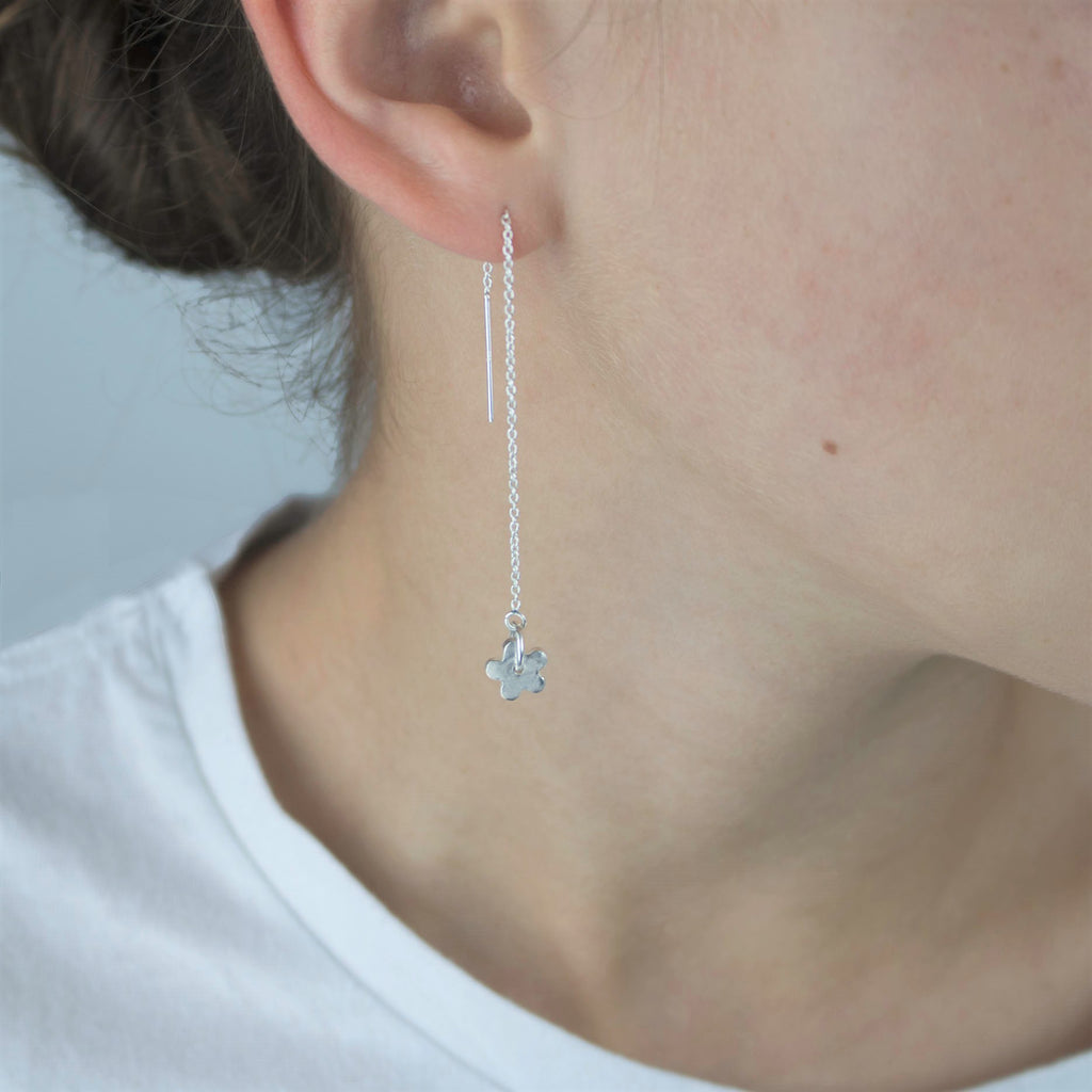 Fine Silver Daisy Earrings on a Sterling Silver  Cable Earring Chain