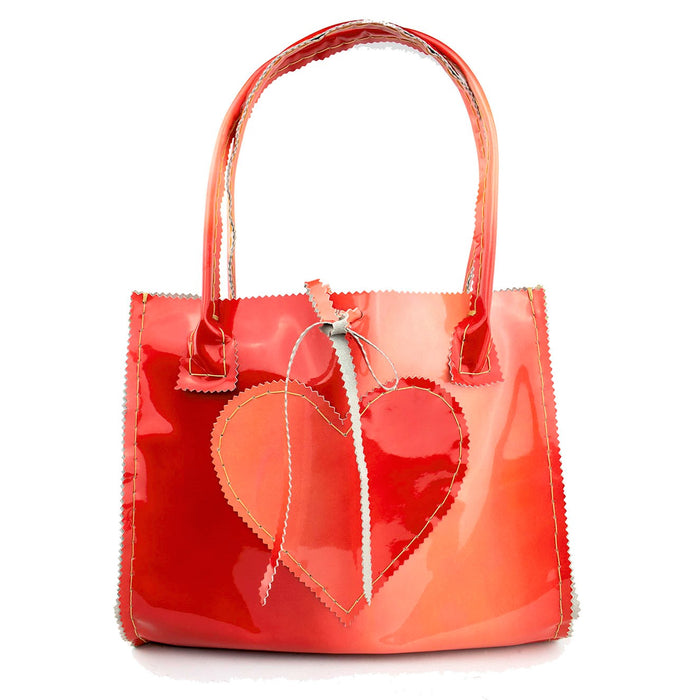 Cherry Red Tie Dye Patent Leather Purse with Heart