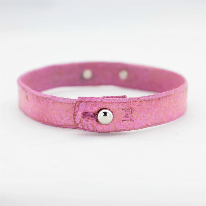 Sterling Silver Message of HOPE Distressed Pink Leather Bangle