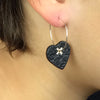 Black Leather Heart and Sterling Silver Earrings with Rivets
