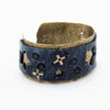 Blackened Silver Nickel and Vintage Cadet Blue Leather Cuff with Stars