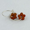 Petite Pumpkin Orange Rustic Leather Floral Leather Earrings with Sterling Silver Hoops