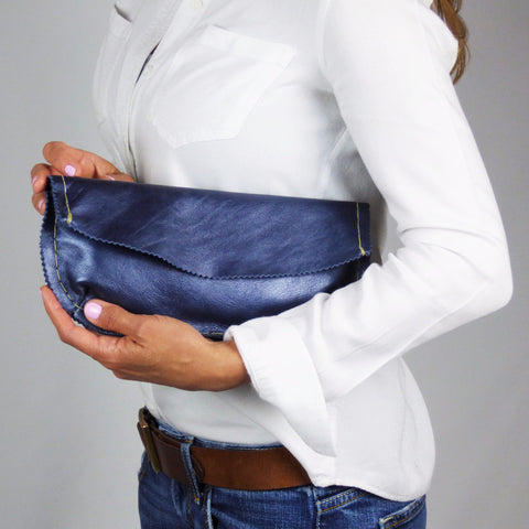 Pearled Navy Blue Handsewn Evening Clutch
