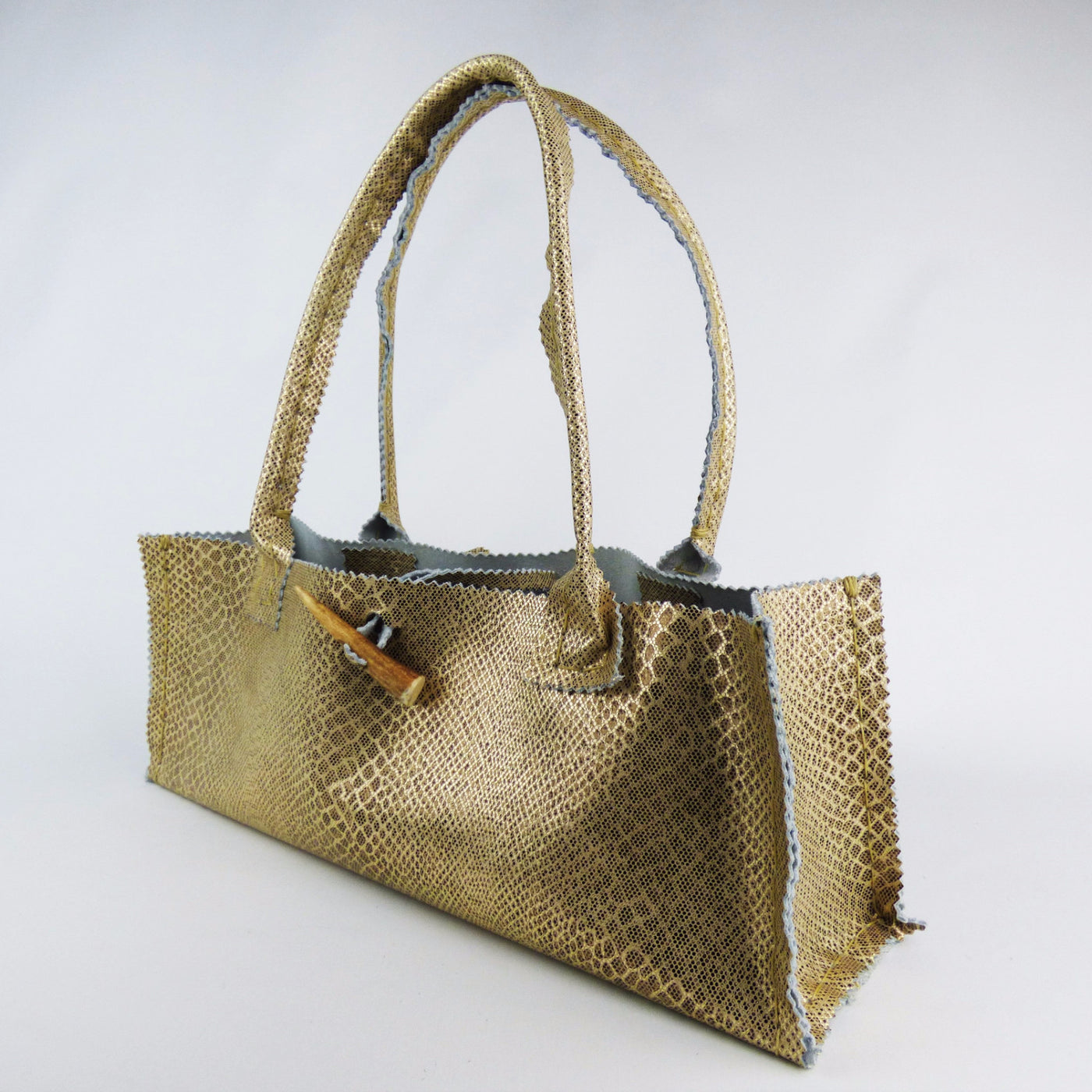 Gold and Brown Reptile Print Leather Night Out Tote with Snake– LPDstudios