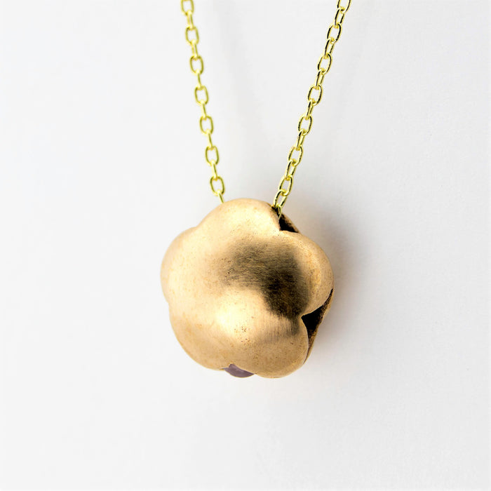 Gold Bronze Flower Pendant in a Satin Finish with Custom Personalized Birthstone Necklace