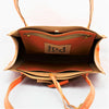 Persimmon Orange Leather  Hand Bag with Floral Motif and Modern Square Shape