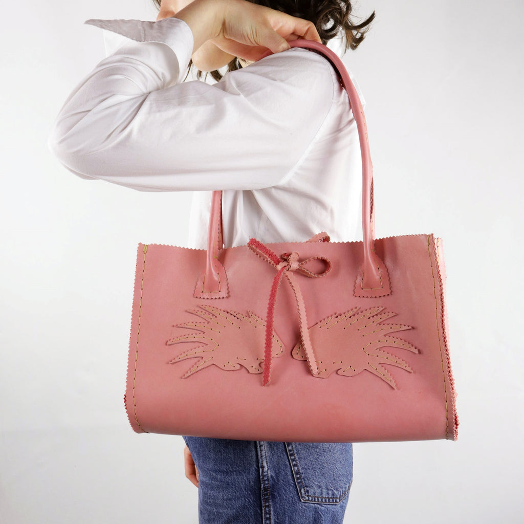 Pink Nubuck Leather Purse with Porcupines