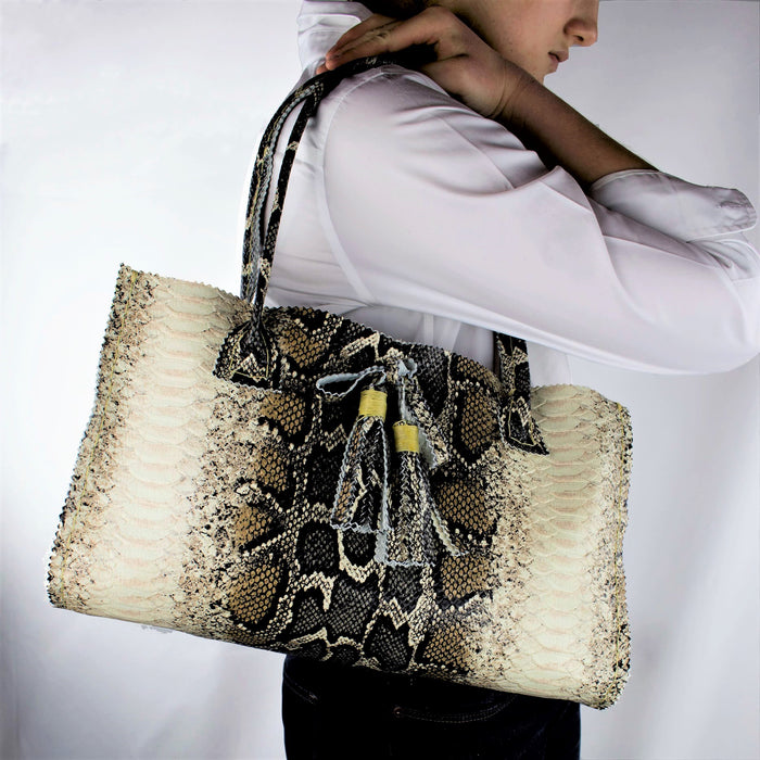 Python Snake Skin Printed Leather Purse with Hand Tied Tassels