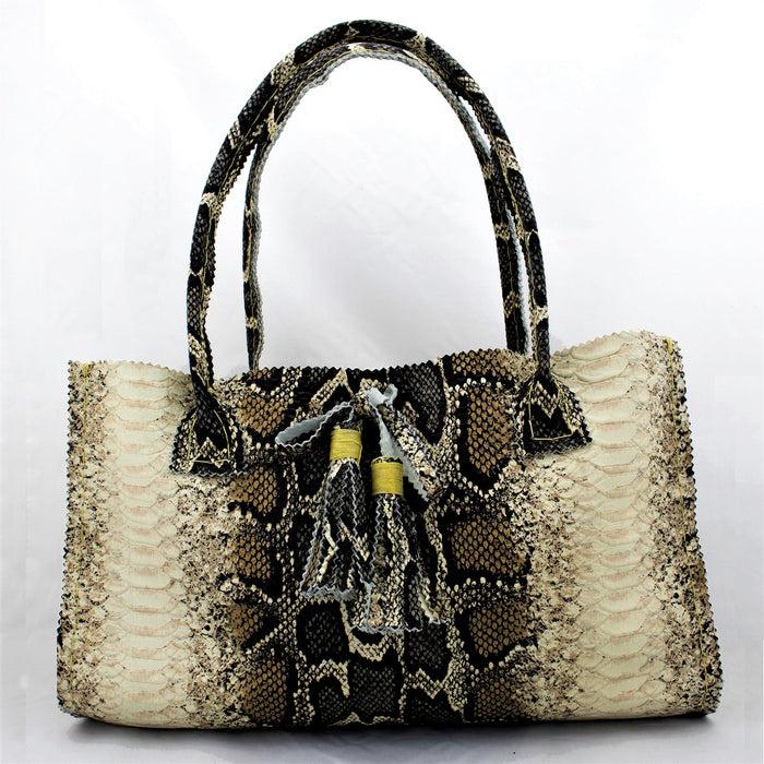 Python Snake Skin Printed Leather Purse with Hand Tied Tassels