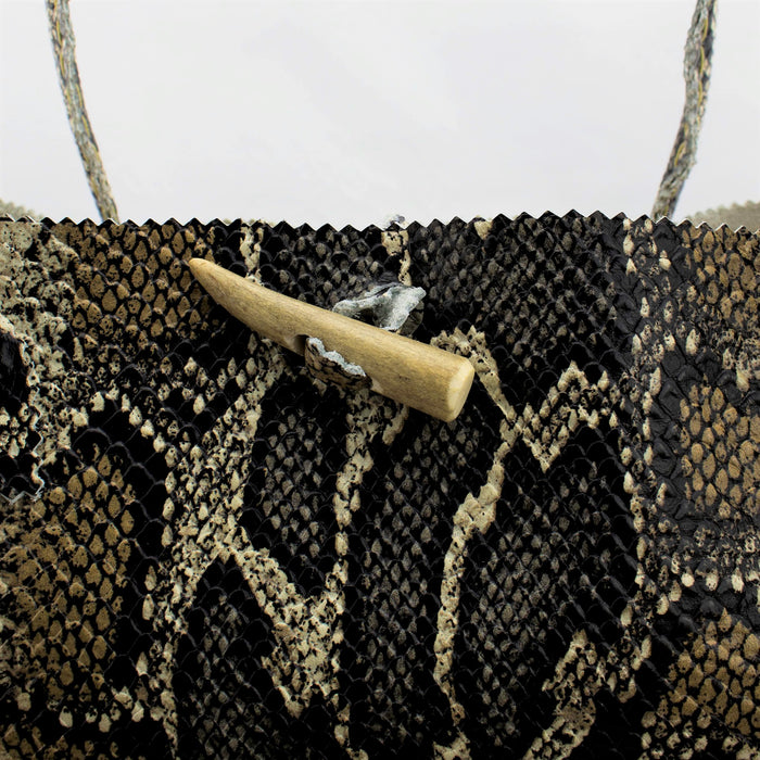 Python Snake Skin Printed Leather Purse with Hand Tied Tassels