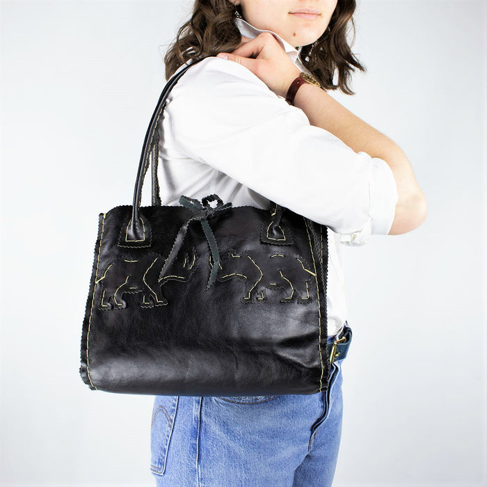 Rhino Square Tote in Black Leather