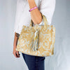 Tapestry Printed Leather Small Tote with Handmade Tassels