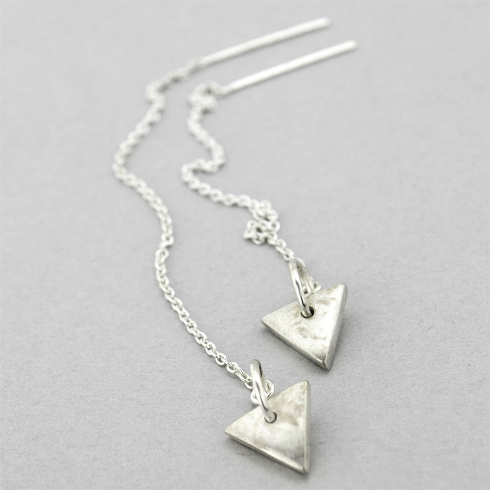 Fine Silver Triangle Drop Earrings on a Sterling Silver Cable Earring Chain