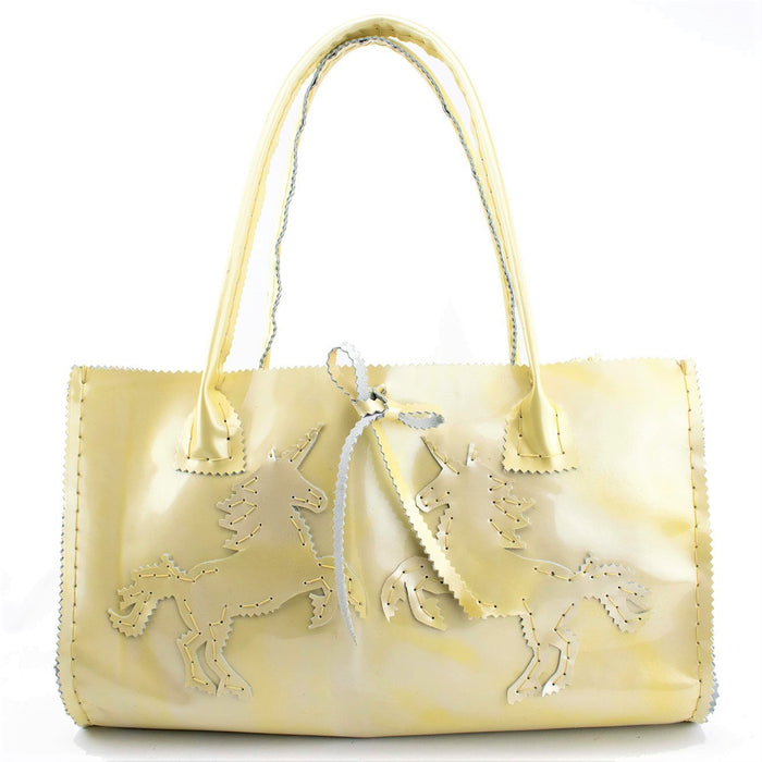 Marbled Ivory Patent Leather Purse with Unicorns - On Sale 50 percent off