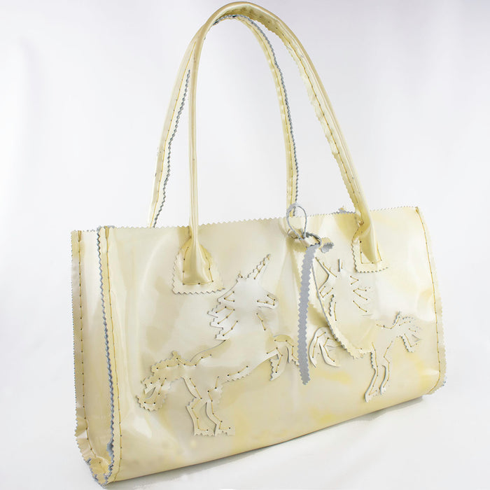 Marbled Ivory Patent Leather Purse with Unicorns - On Sale 50 percent off