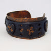 Distressed Black Leather and Copper Cuff with Multiple Heart Design