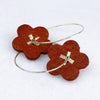 Vintage Pumpkin Orange Leather Floral Earrings with Sterling Silver Hoops and Rivets