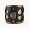 Hand Forged Copper and Black Leather Wide Wrist Cuff with Heart Motif